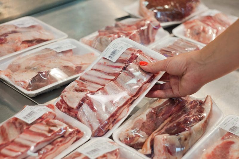 Packages of meat at supermarket butchery.