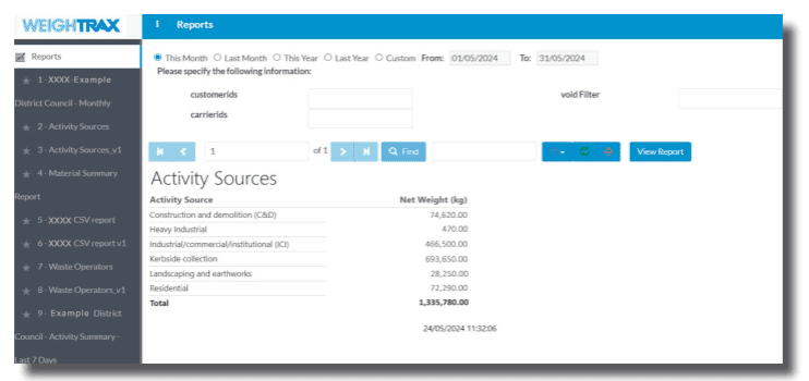 Weightrax Software Reporting Module